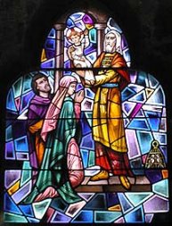 Simeon salutes the child Jesus at the Temple